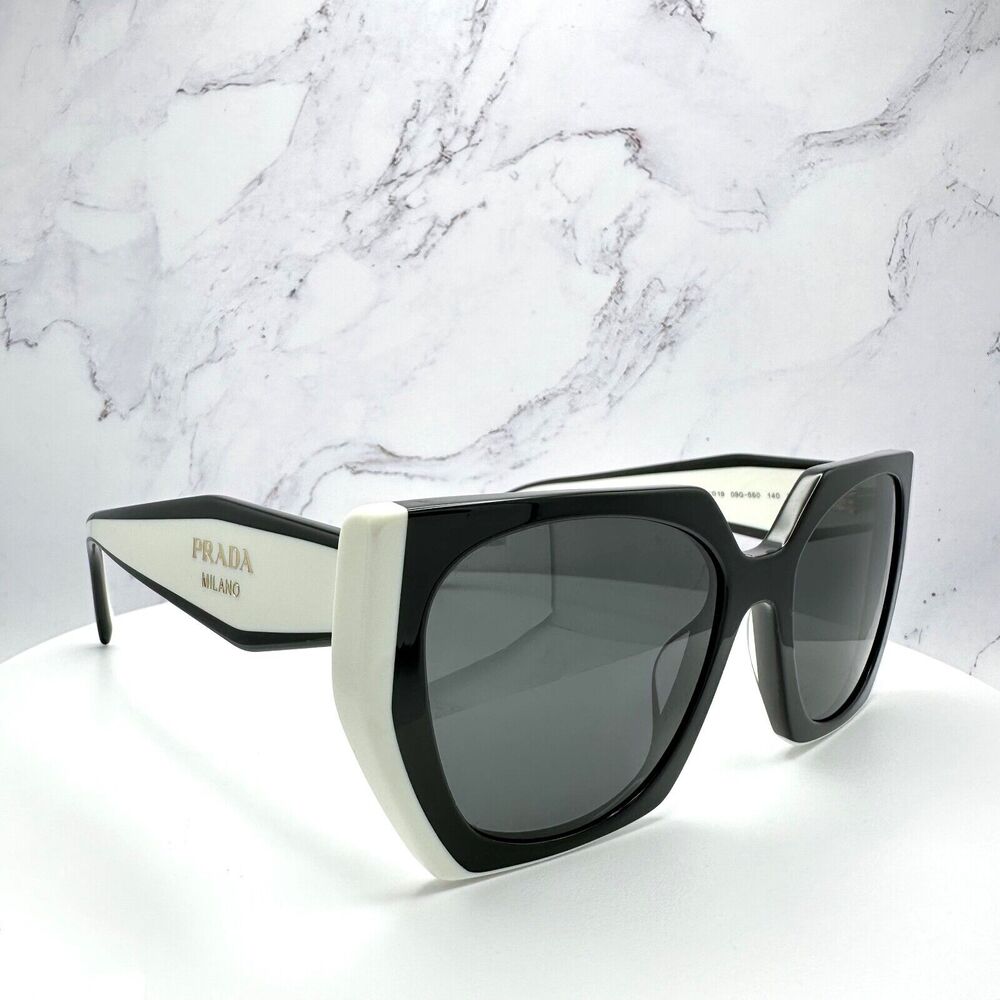 New Prada Sunglasses Womens Black White Symbole Logo Authentic Gold Logo Italy - Picture 14 of 16